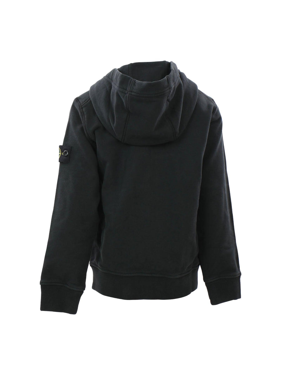 Felpa nera con patch logo, cappuccio e zip integrale 791660720 V0029 Stone Island 