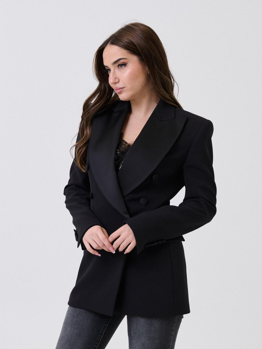 Abito blazer doppiopetto Silence Limited nero con inserti in raso GI5305 BLACK Silence Limited 