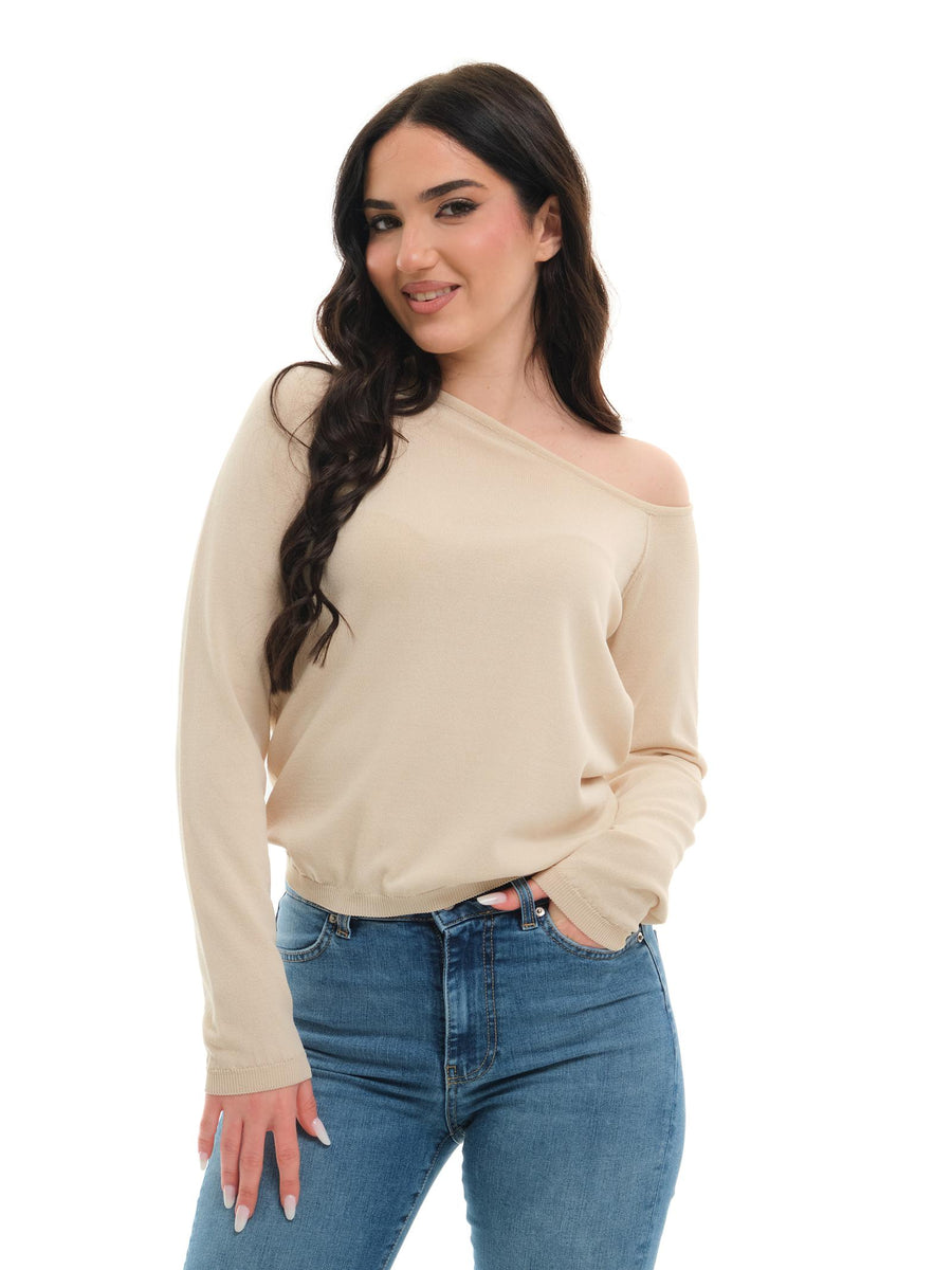 Maglia Vicolo beige con scollo asimmetrico 22053D BEI Vicolo 