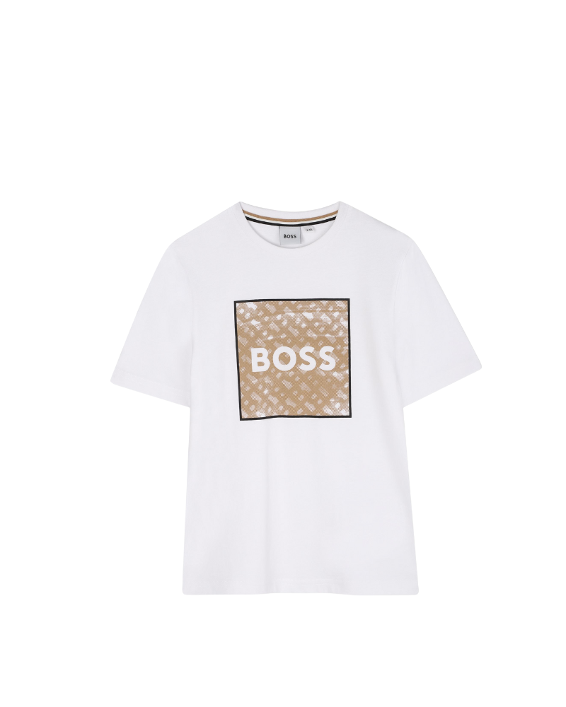 T-Shirt Boss bianca con stampa quadrata e logo frontale J52370 10P Boss 