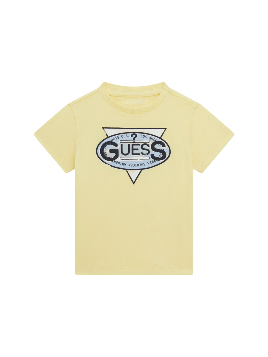 T-Shirt Guess gialla pastello con logo in stile vintage N5GI01K8HM4 G282 Guess 