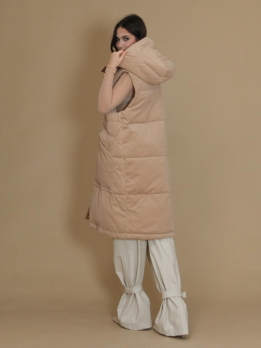 Giubbino lungo smanicato Silence Limited cammello con cappuccio 23504 FANGO Silence Limited 