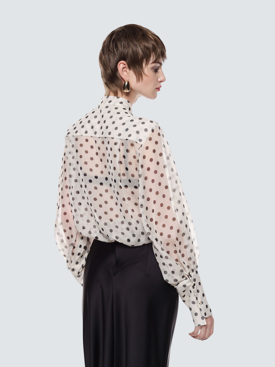 Camicia Imperial panna con stampa a pois e fiocco centrale CNE5KHD PANNA/NE Imperial 