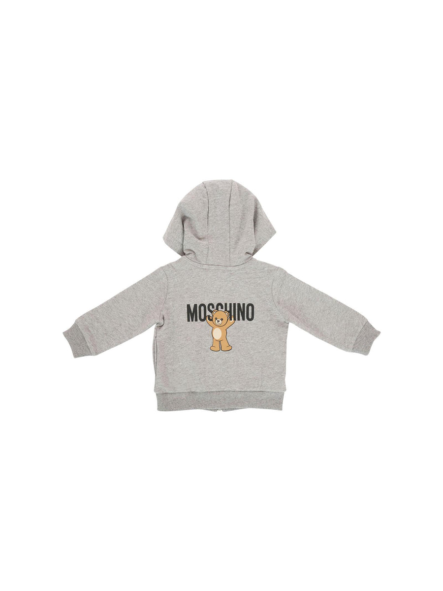 Felpa con cappuccio Moschino grigia con logo e orsetto stampato sul retro MUF065 60901 Moschino 