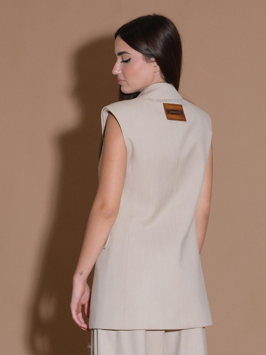 Giacca smanicata doppiopetto gessata sabbia SDBO5001 SABBIA Bohemian V 