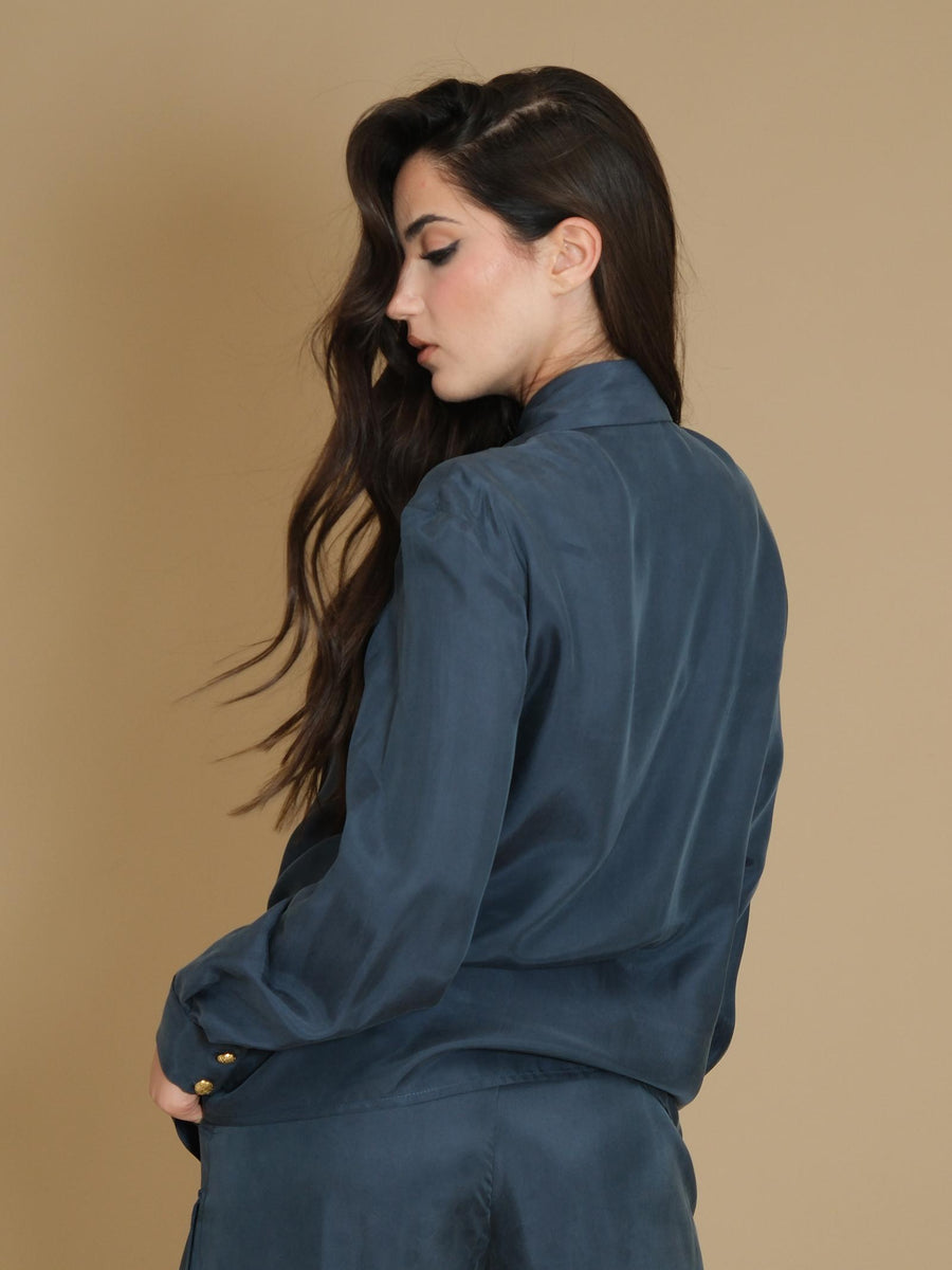 Camicia fluida Silence Limited blu plissè frontale CA761 BLU Silence Limited 