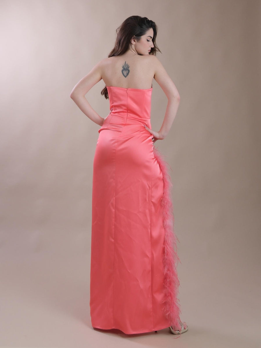Plume Dress rosa corallo con spacco AB4007 CORALLO Silence Limited 