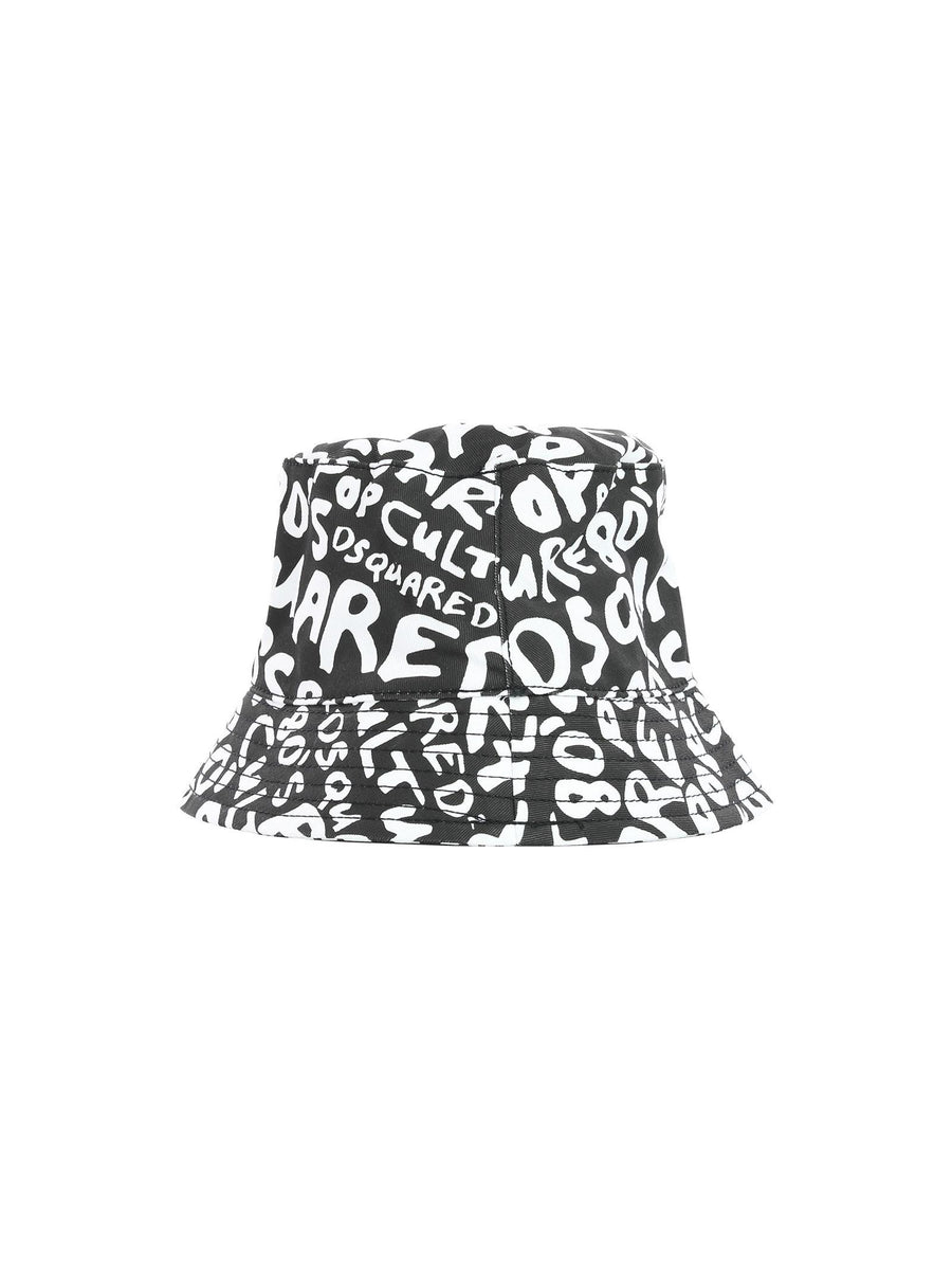 Cappello unisex alla pescatora nero scritta all over DQ2341 DQ900 Dsquared 