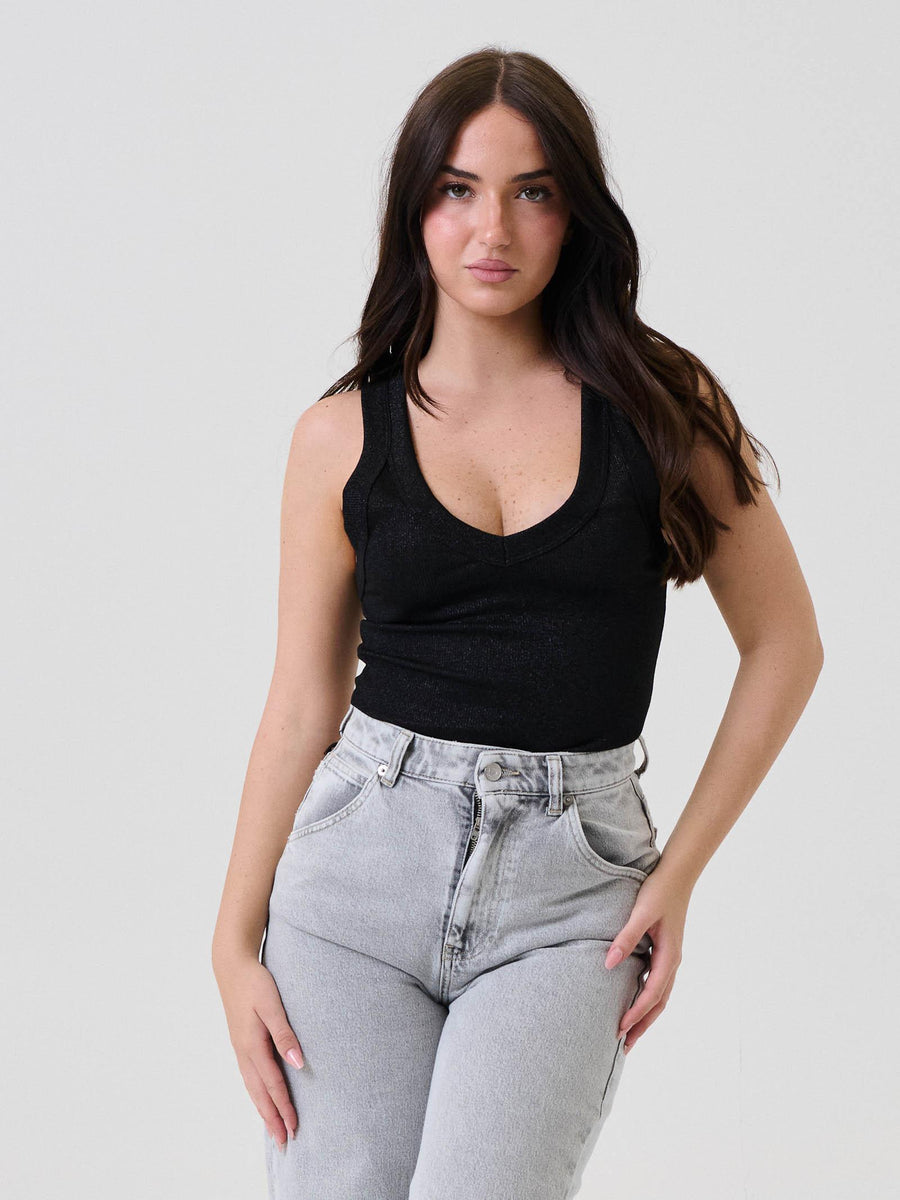 Canotta lurex Vicolo nera a costine UF0060 NERO Vicolo 