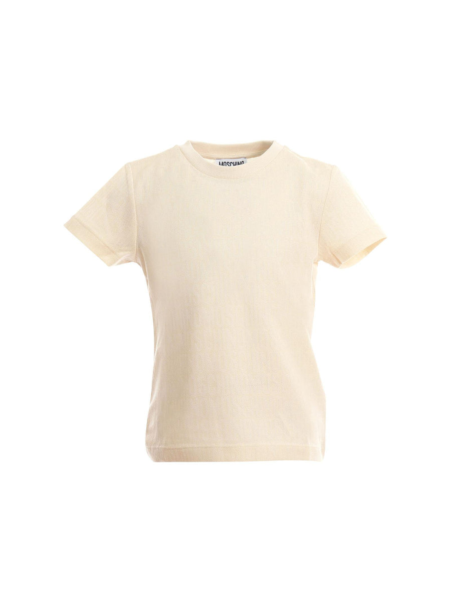 T-Shirt Moschino beige con logo lettering all over a contrasto HUM05D 86200 Moschino 