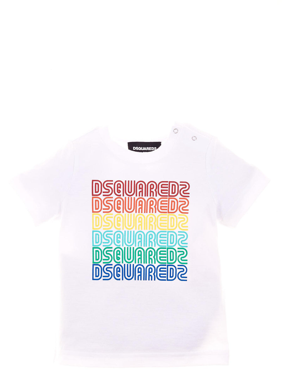 T-shirt bianca con stampa logo multicolor DQ0175D004G DQ100 Dsquared 