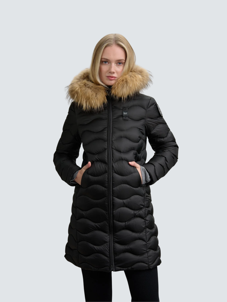 Giubbino lungo a onde con pelliccia "Lynel" Blauer nero BLDK03527 999EI Blauer 