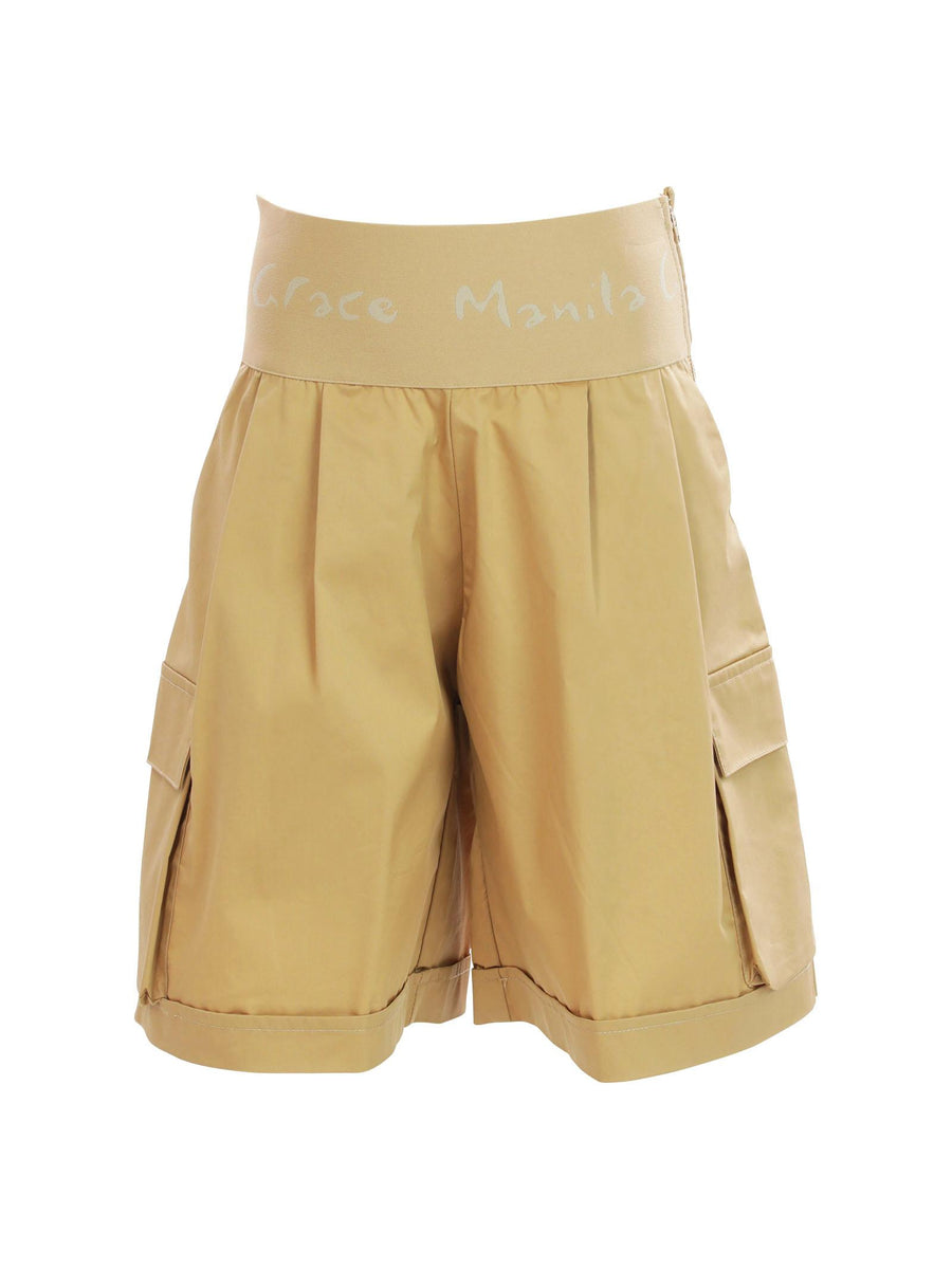 Shorts cargo cammello con fascia logata in vita MG2683 BEIGE Manila Grace 