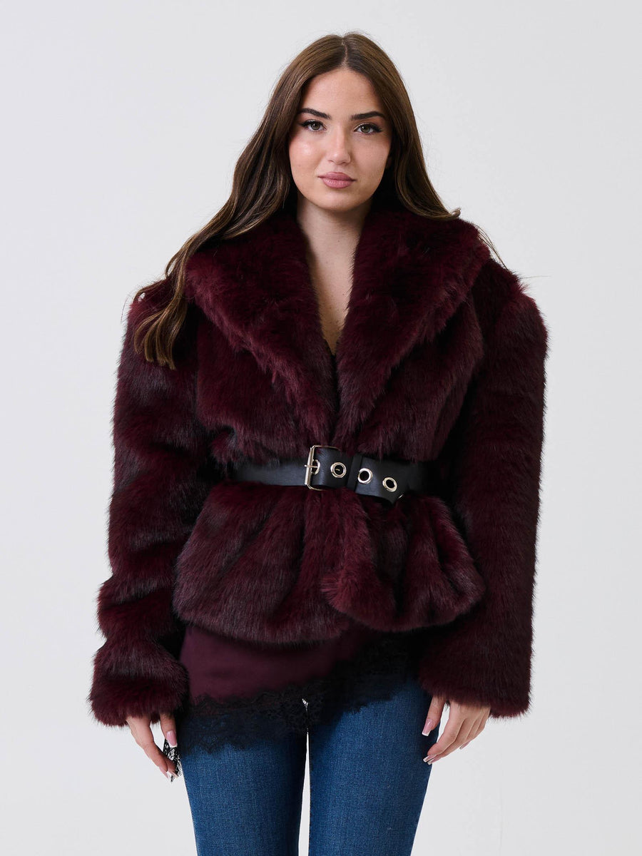 Ecopelliccia Armoire bordeaux con cintura in coordinato 050 BORDEAUX Armoire 