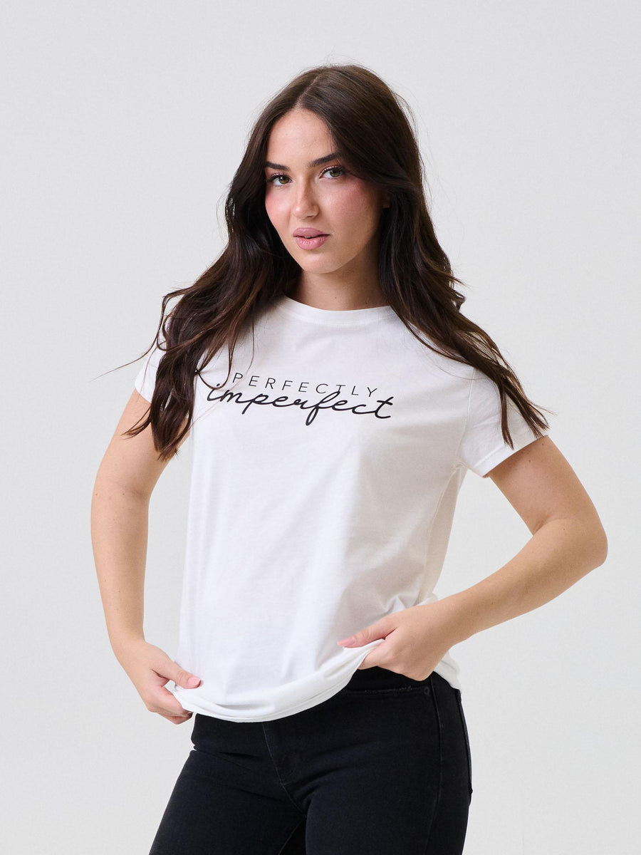 T-Shirt Vicolo bianca con stampa "Perfectly imperfect" RF0250 UNI Vicolo 