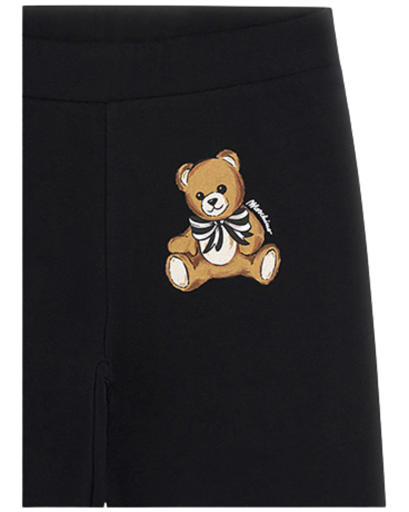 Pantalone Moschino nero con orsetto inconico stampato sulla gamba HDP06Q 60100 Moschino 