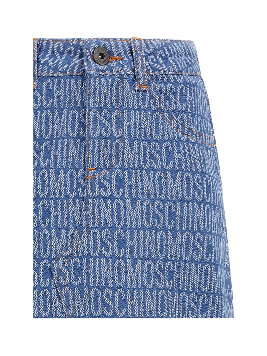 Gonna Moschino blu in denim con logo all over HDJ03M 86198 Moschino 
