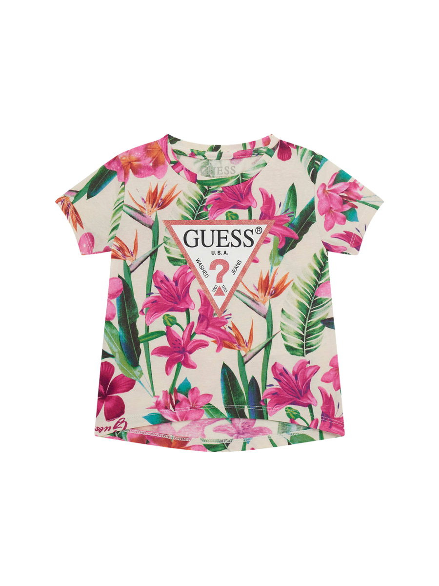 T-Shirt Guess floreale con logo glitterato K5GI06K6YW4 P49Z Guess 