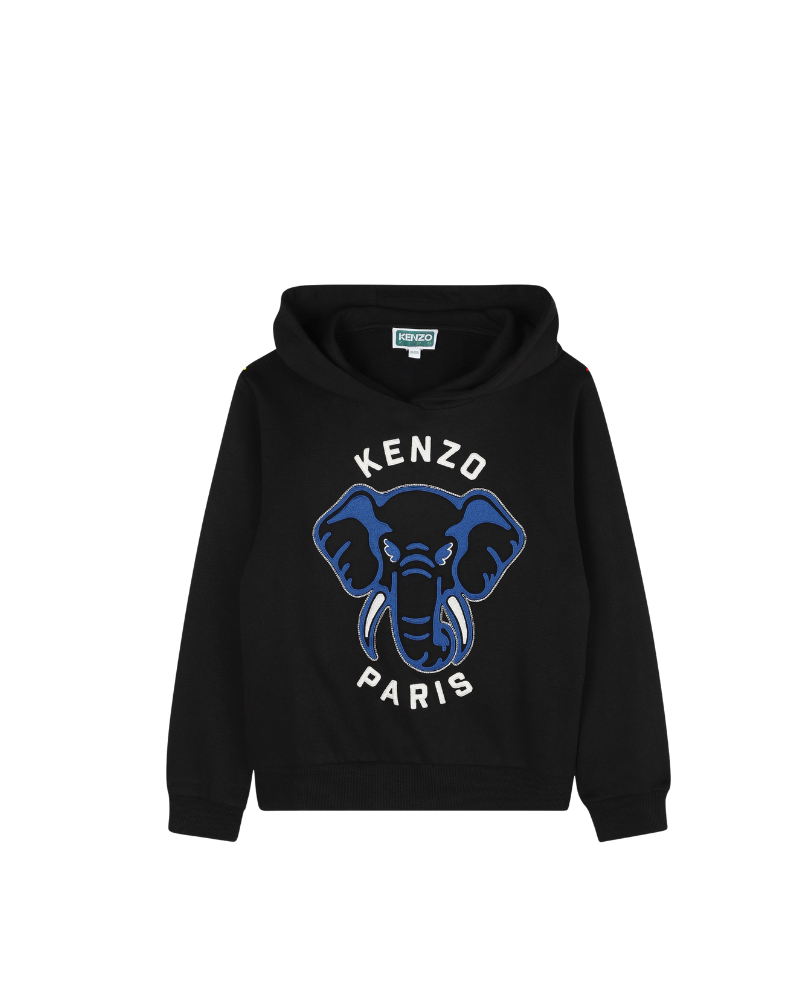 Felpa con cappuccio Kenzo nera con stampa logo e viso elefante K61437 95 Kenzo 