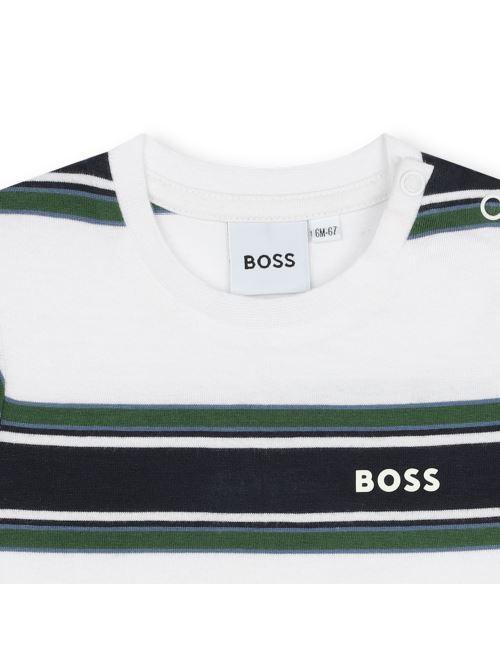 T-shirt bianca righe in contrasto verde/nero J50605 N56 Boss 
