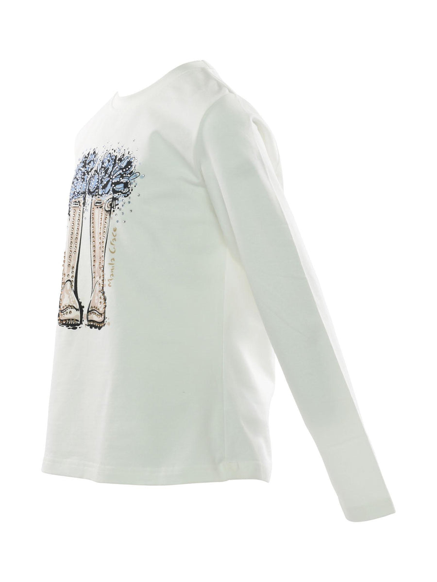 T-shirt bianca con stampa e applicazione MG1727 LAT Manila Grace 