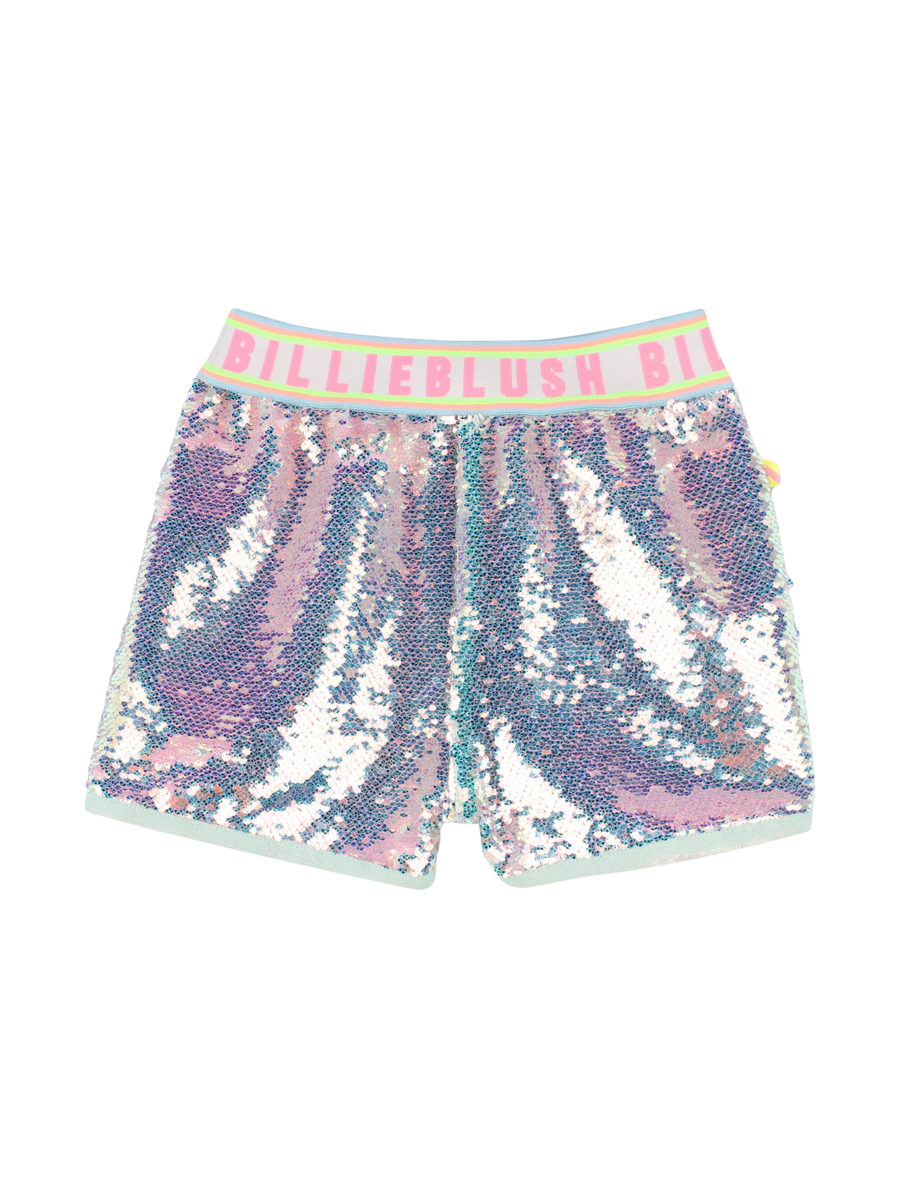 Shorts Billie Blush argentati con paillettes iridescenti e vita elasticizzata logata U20902 74A Billie Blush 