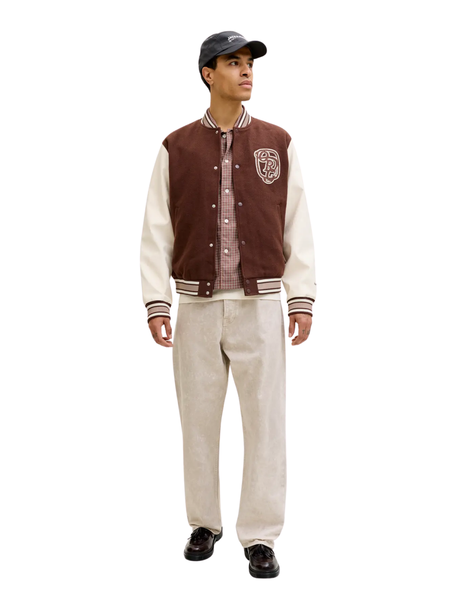 Giubbino college Jack & Jones marrone e panna 12282958 D Mahogany Jack & Jones 