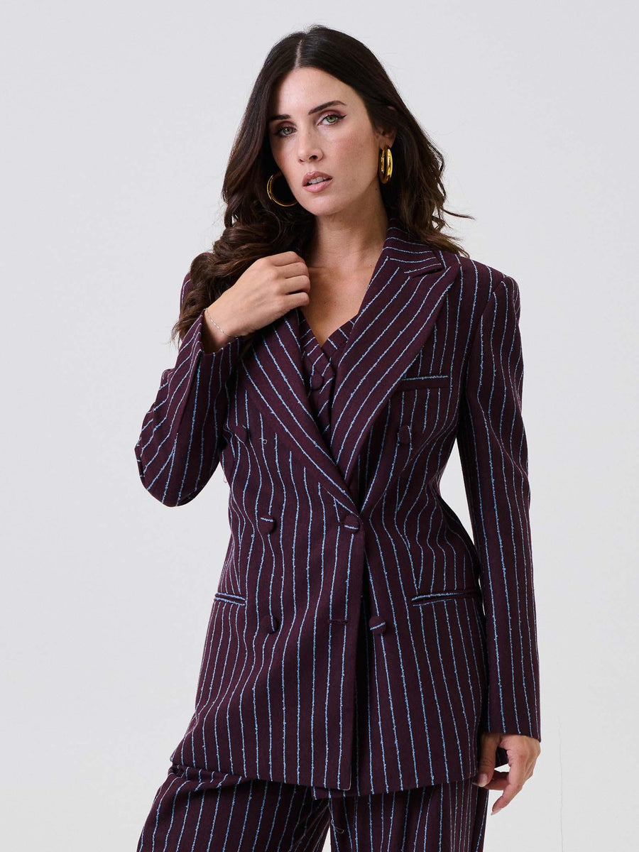 Blazer doppiopetto Bohemian Vì bordeaux a righe azzurre SDBO5017 BORDEAUX Bohemian V 