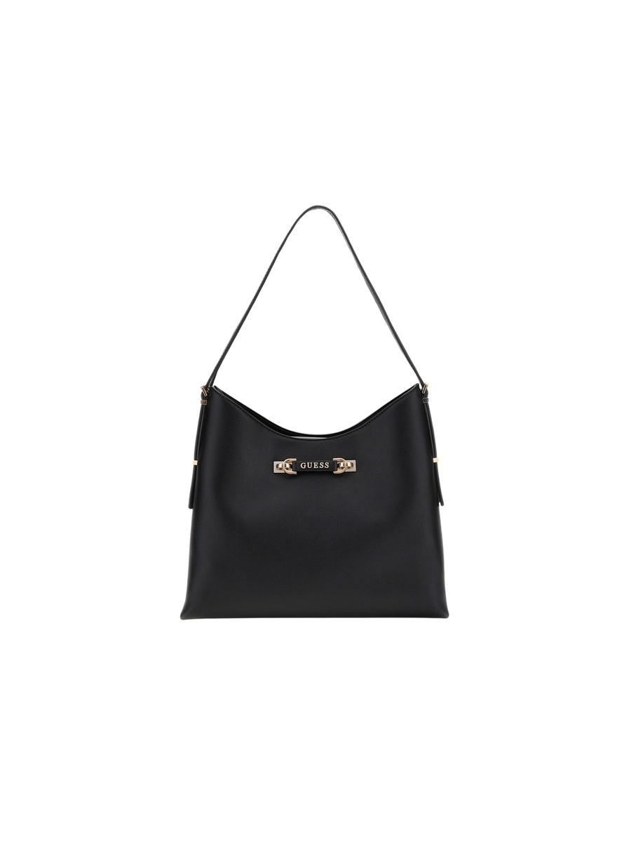 Borsa shopper Guess nera con placca metallica logata HWBG9644020 BLA Guess 