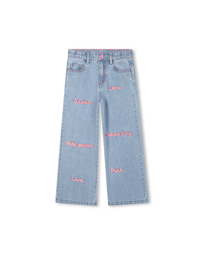 Jeans ampi Billie Blush azzurro con scritte ricamate rosa U21591 Z18 Billie Blush 