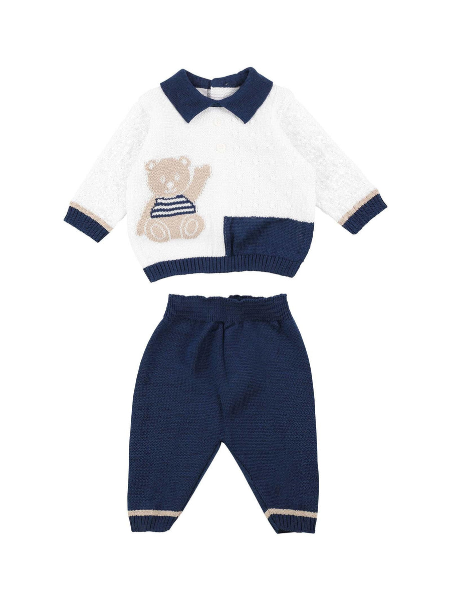 Tutina due pezzi blu e bianca con orsetto EL5250 C17TAB Marlù 