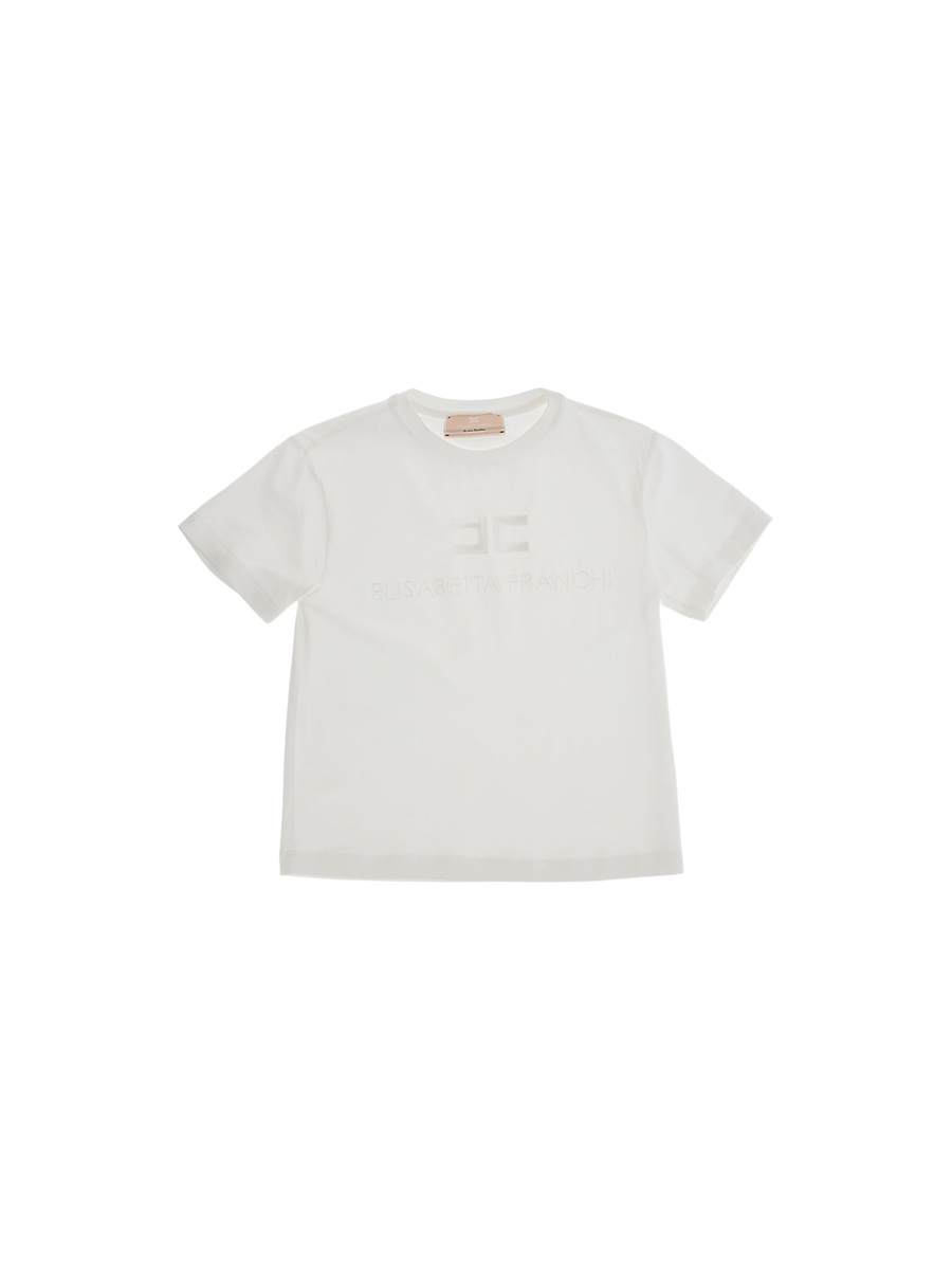 T-Shirt Elisabetta Franchi bianca con logo in rilievo tono su tono EFTS231 0000 Elisabetta Franchi 