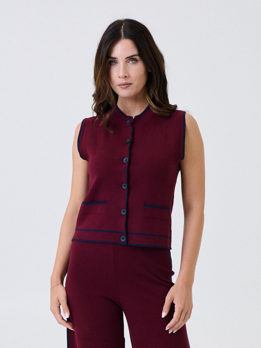 Gilet Kontatto bordeaux con finiture blu navy 3M0941C BORDEAUX kontatto 