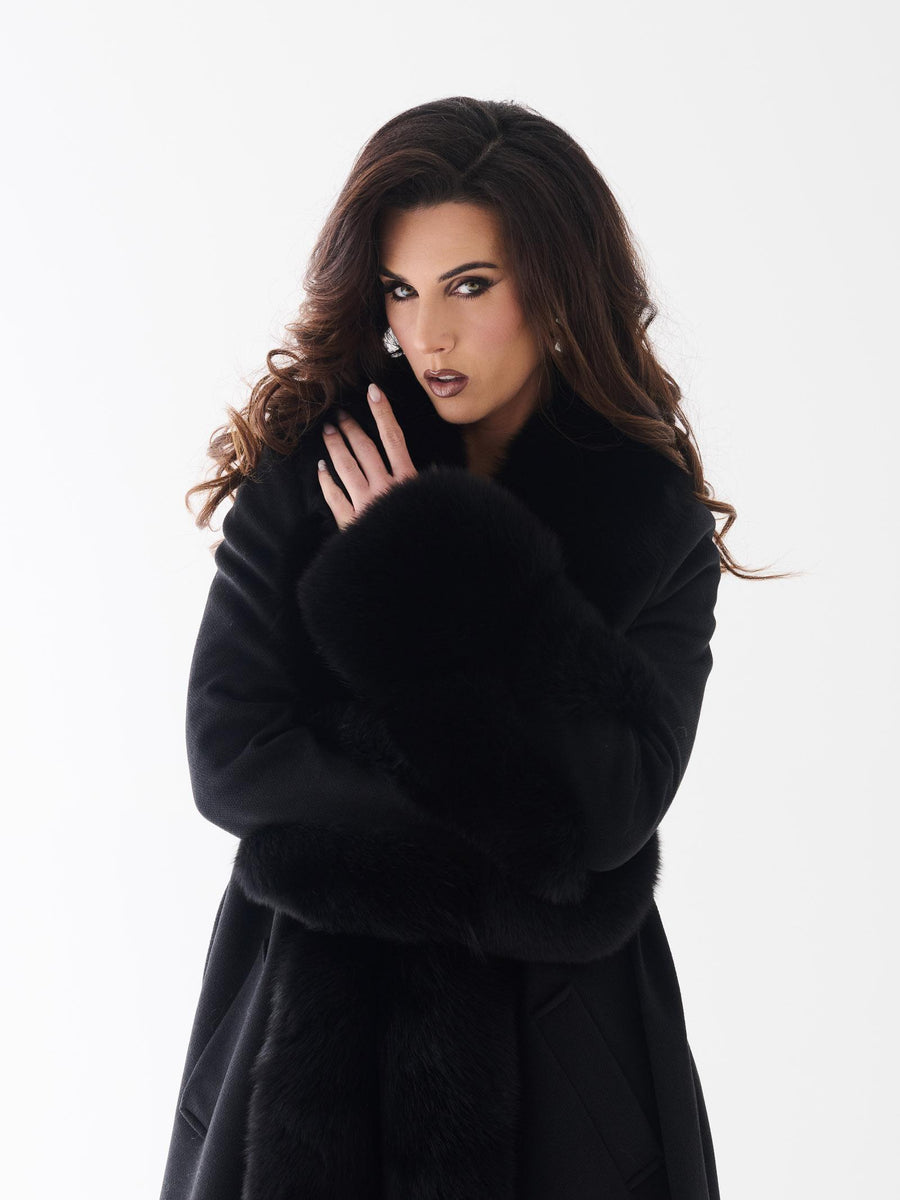 Cappotto Yes London nero con inserti in pelliccia volpe CD1206 NE Yes london 