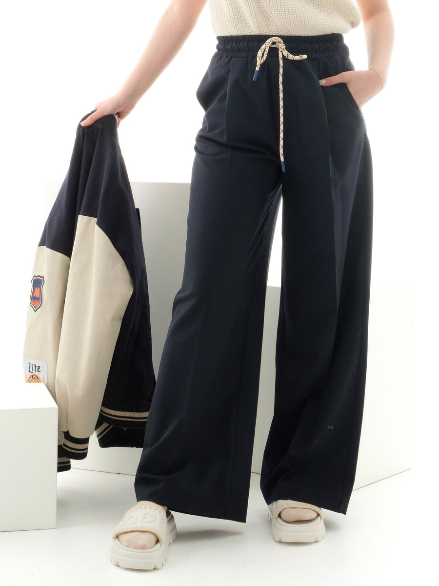 Pantalone Vicolo blu con lacci a fantasia in contrasto TD0569 BLU Vicolo 