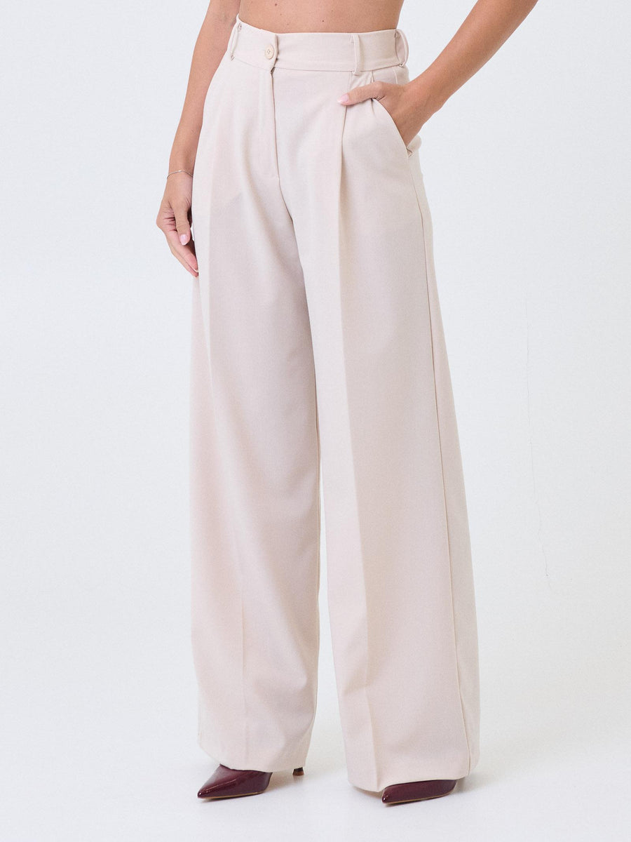 Pantalone a vita alta Haveone burro con pinces PGEP067 BURRO Haveone 