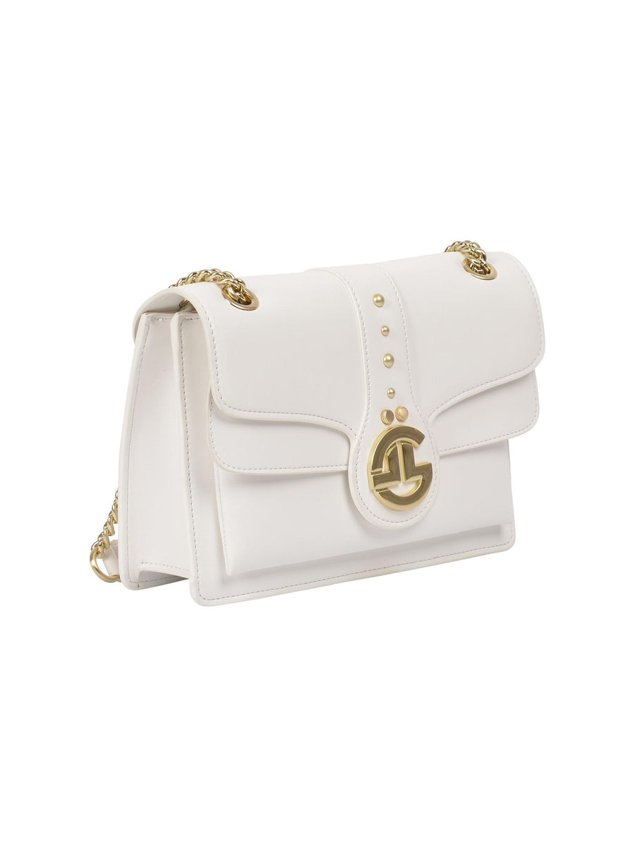 Borsa a tracolla bianca con borchiette oro GBDA3247 BIA/ORO Gaelle 