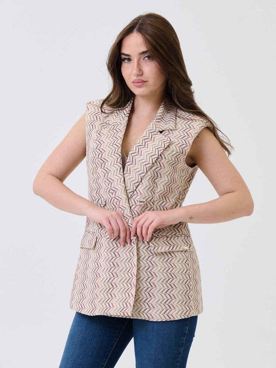 Gilet lungo Pho Firenze beige fantasia chevron in lurex 4324038 GINGER PHO FIRENZE 