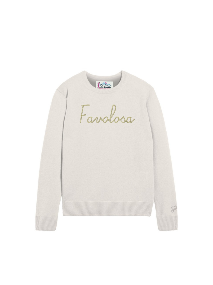 Maglione "18 emb" Saint Barth bianco con scritta "Favolosa" QUE0010 03953I MC2 SAINT BARTH 
