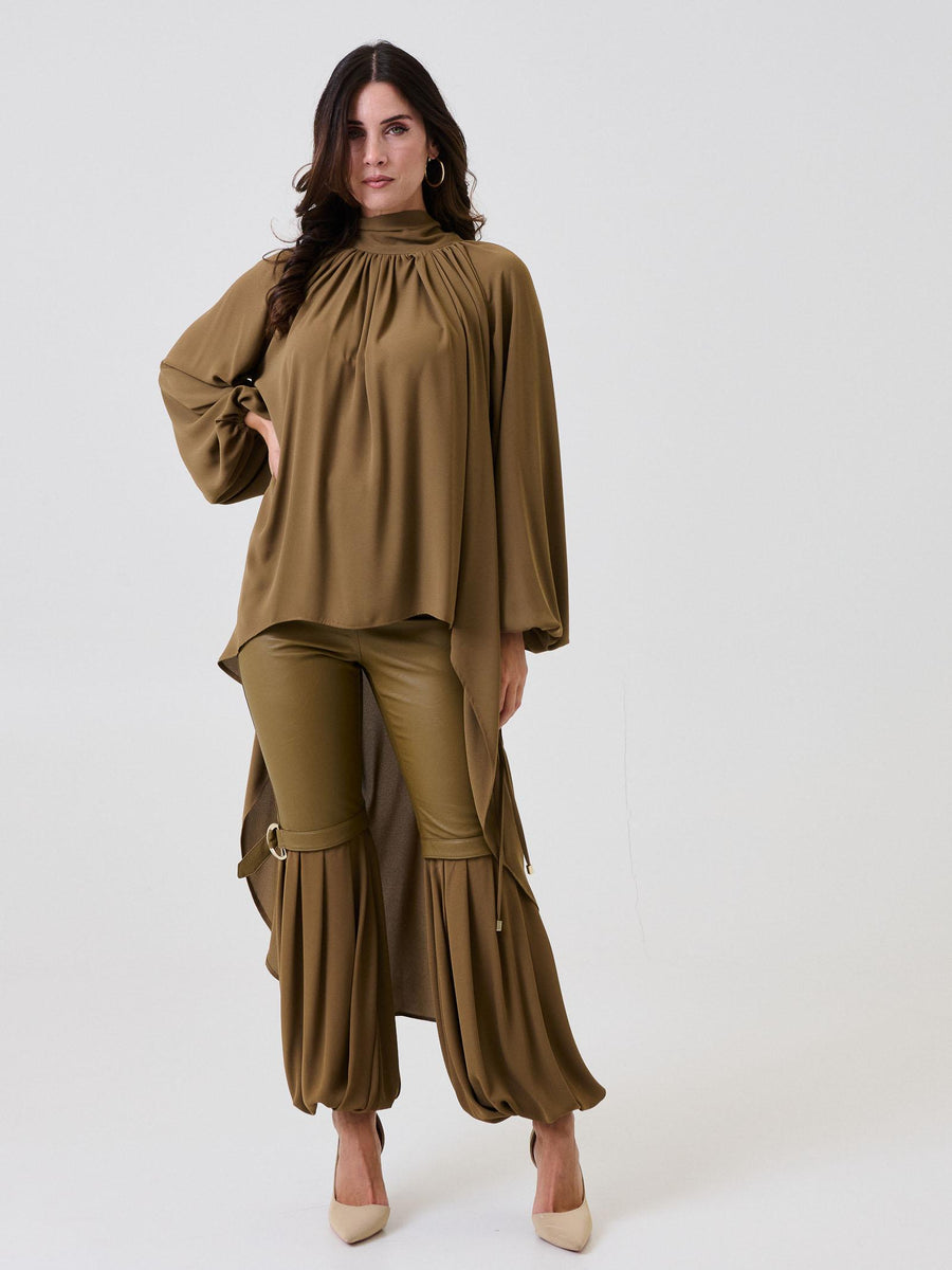 Camicia con drappeggio asimmetrico Bohemian Vì verde militare CA243 MILITARY Bohemian V 