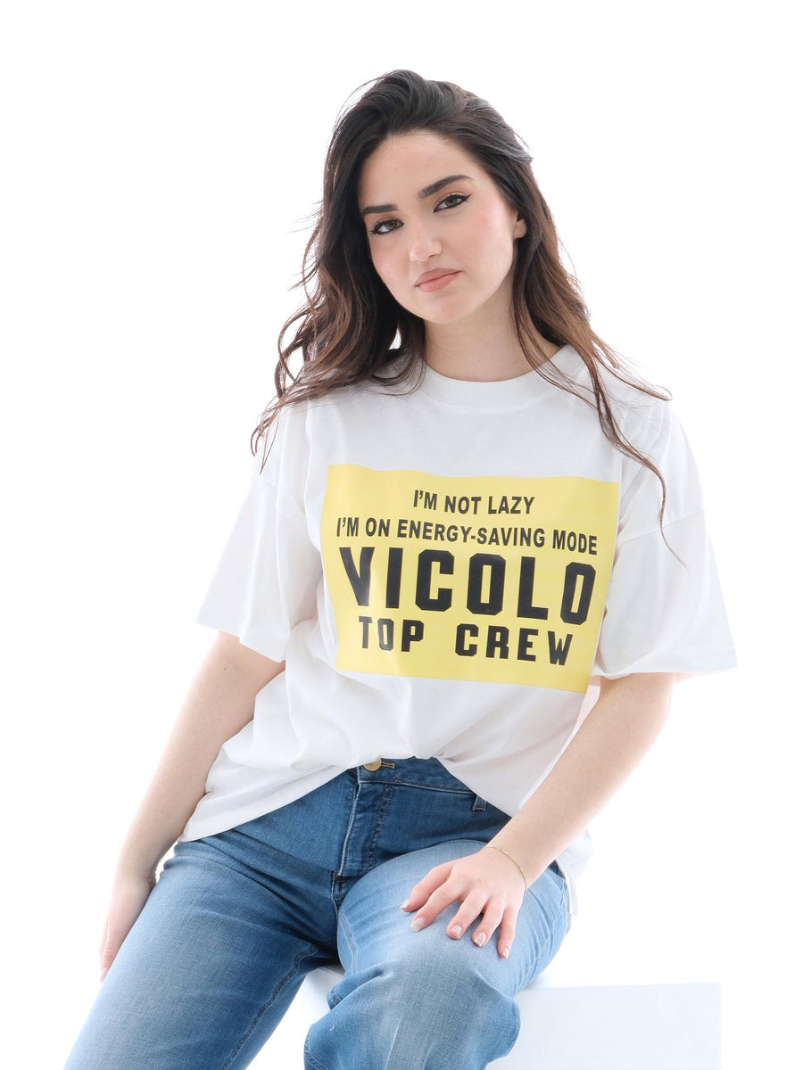 T-Shirt over Vicolo bianca con stampa "top crew" RD0226 BIA Vicolo 