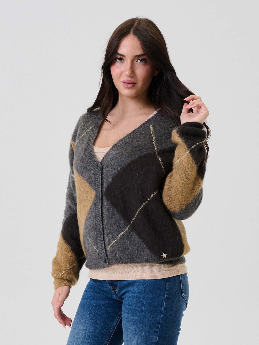 Cardigan Souvenir grigio melange con motivo a rombi Z38R0178 ANTRACITE Souvenir 