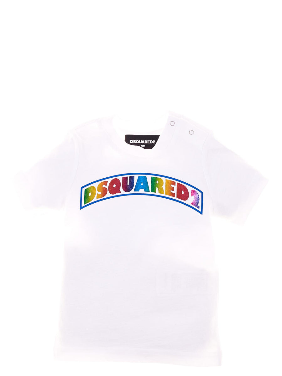 T-shirt bianca con stampa multicolor DQ0146D00MM DQ100 Dsquared 