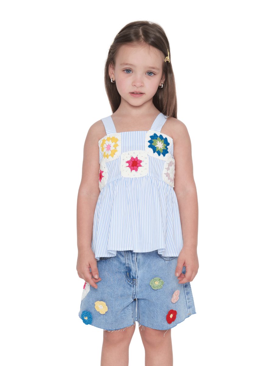 Top a righe Tobetoo bianco e azzurro con ricami 370YTBS25 RIGA Tobetoo 