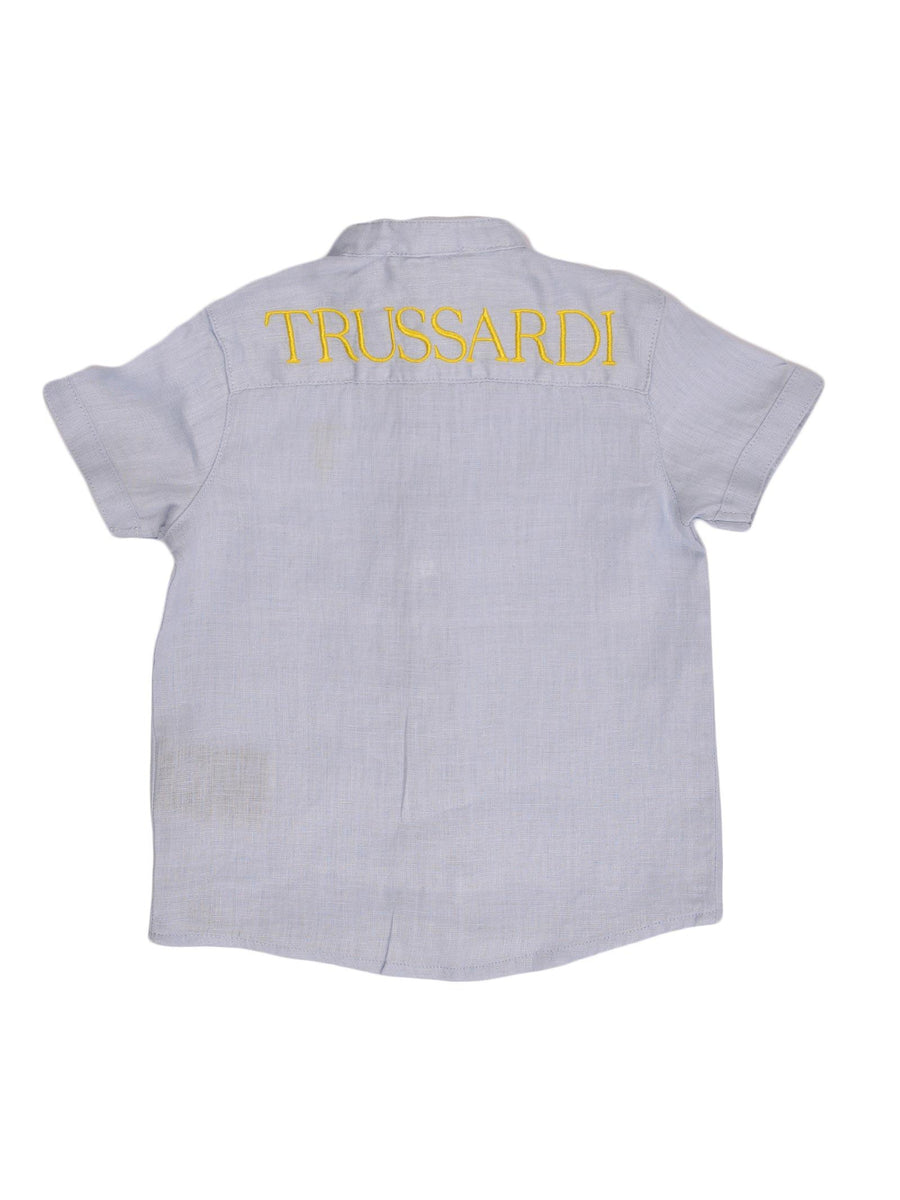 Camicia in lino azzurra con ricamo TIP22004CA CLOUD Trussardi 