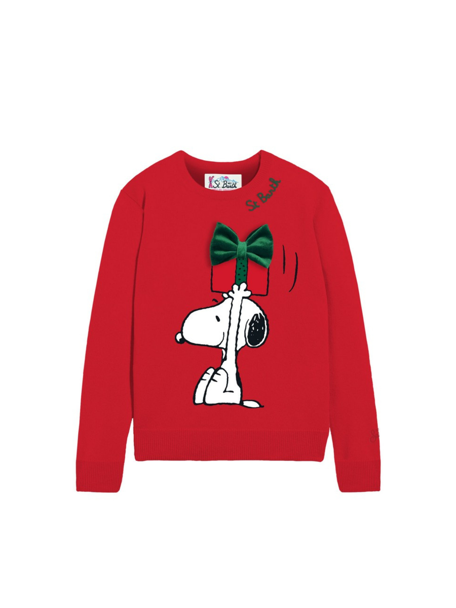 Maglione "18emb" Saint Barth rosso con snoopy e dettaglio fiocco in rilievo QUE0010 02260I MC2 SAINT BARTH 