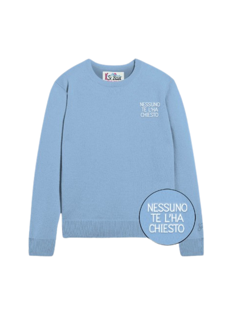 Maglione Saint Barth azzurro "nessuno te l'ha chiesto" QUE0010 04222G MC2 SAINT BARTH 