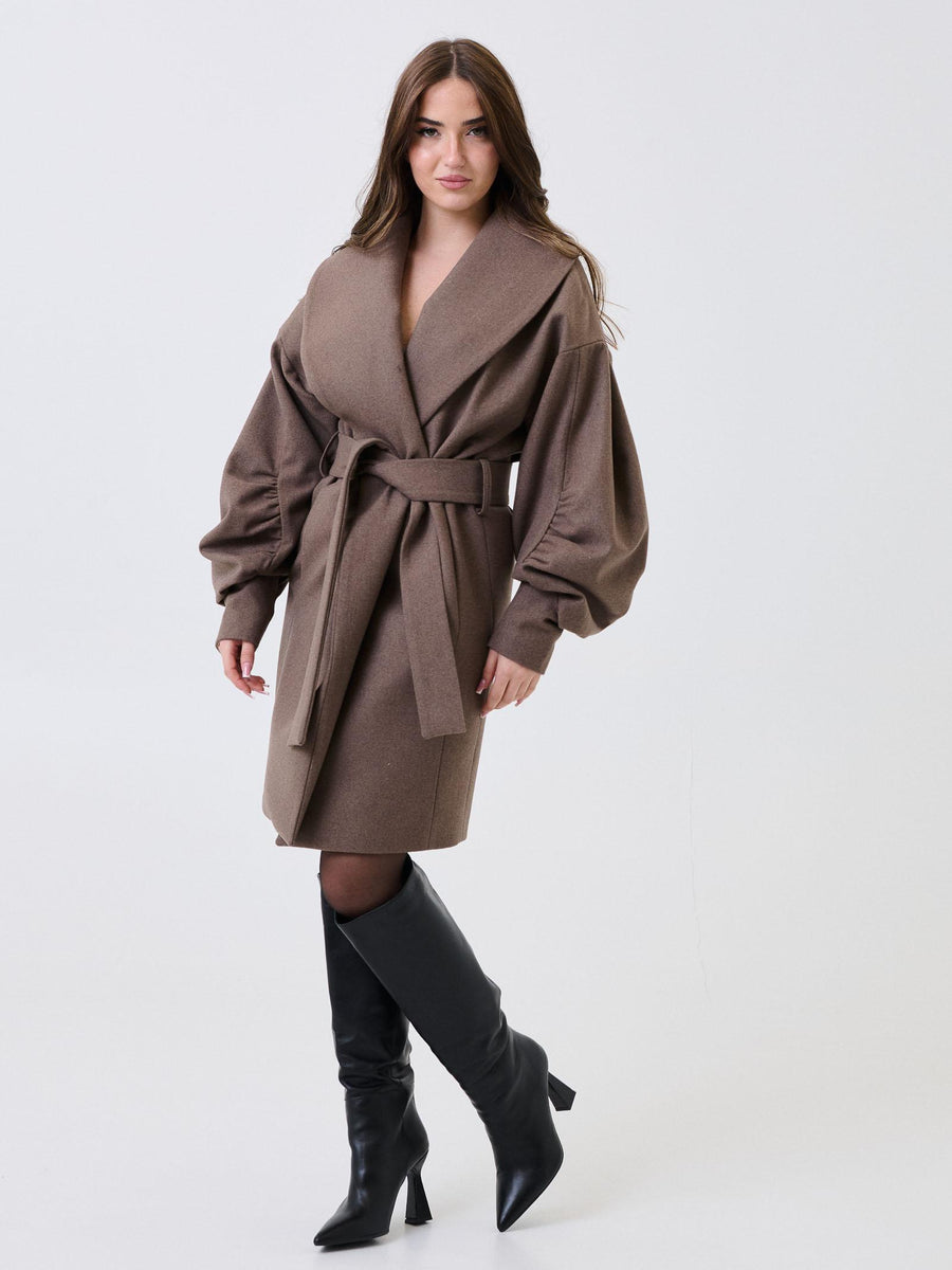 Cappotto lungo Silence Limited taupe con maniche arricciate CP946 TAUPE Silence Limited 