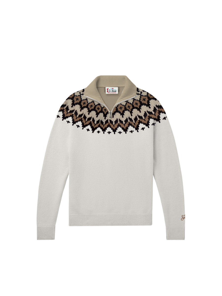 Maglione "1016" Saint Barth fair Isle con zip bianco HUNT003 00422I MC2 SAINT BARTH 