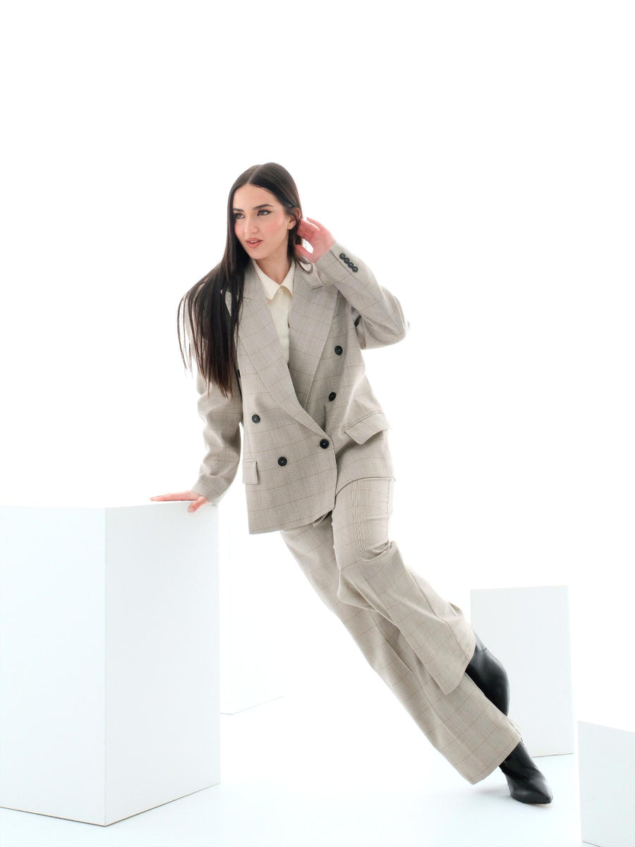 Pantalone a quadri Vicolo con pieghe beige TD0110 GRI Vicolo 